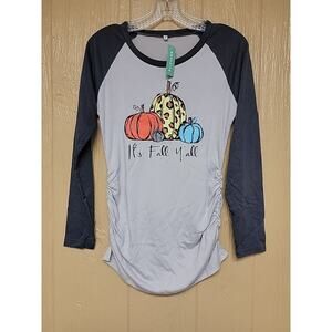 BB Hoping Long Sleeve Maternity Tunic Stretch Top Gray "It's Fall Y'all" Small